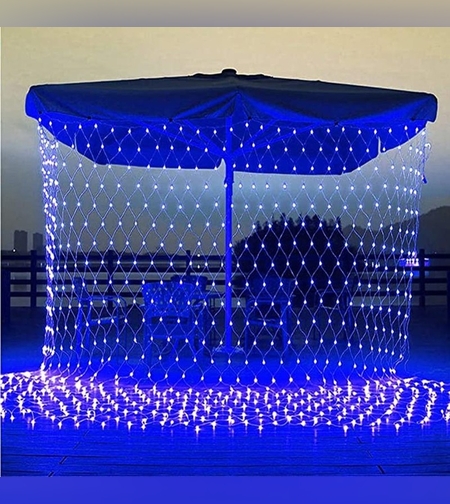 Instalatie Craciun, Tip Plasa, IP 44, 28 x 1 m, 1120 LED-uri, Albastru, 8 jocuri de lumini, Transformator cu telecomanda, Interconectabila, Prelungitor 5 m inclus, Fir transparent, Flippy