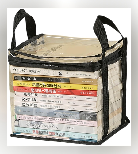 Cutie de Depozitare, Flippy, din PVC + Textil, Rezistenta la Apa, Geanta pentru Carti, 23x17x28 cm, Transparent-Negru