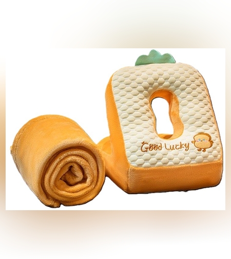 Set 2in1 Patura Microfibra si Perna din Spuma, Flippy, pentru Birou, Calatorii, Pauze, Model Paine, Microfibra, 1x1.7 m, 30x35x30 cm, Maro