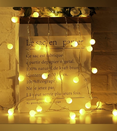 Instalatie Craciun, Flippy, 3.5 m, 30 de LED-uri, Model cu Bilute, Tip Liniara, cu Baterie, Interior/Exterior, Alb Cald