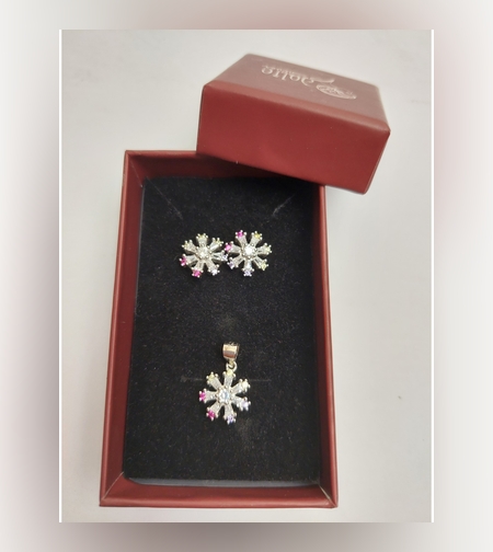 Set Argint 925 Floare cu Margini Colorate, Jolie Silver, 4.4g, 1.5 cm x 1.7 cm