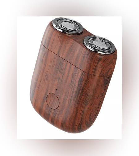 Mini Aparat de Ras Electric, Flippy, din ABS cu Fibra de Carbon, Portabil, Cap Rotativ Detasabil cu 2 Lame de Otel, Rezistent la Apa, Incarcare Type-C, Autonomie 45 min, Maro