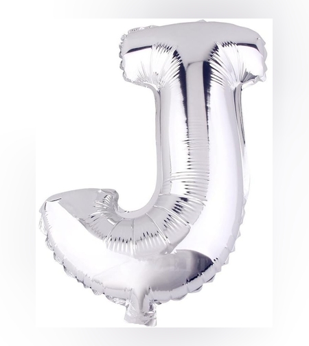 Balon Folie Metalizata Litera J, Flippy, 80 cm, Umflati cu Heliu sau Aer, Ambalaj Individual, Pai inclus, Argintiu