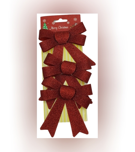 Set 3 fundite pentru brad, Rosii, cu sclipici, 10 x 11 cm, din poliester, Flippy