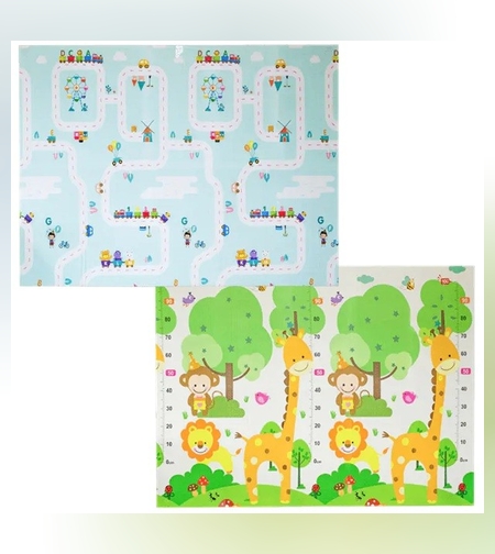 Covoras pentru Copii, Flippy, cu 2 Fete, Model Drum/Safari, din XPE+PE, Impermeabil, Antiderapant, Protectie Termica, +3 Luni, Pliabil, 150 x 200 x 1 cm, Multicolor