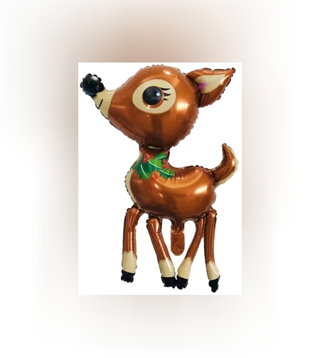 Balon din Folie Metalizata, Flippy, Figurina Caprioara, Tema Animalute, 75-80 cm, Ambalaj Individual, Pai Inclus, Umflare cu Aer sau Heliu, Maro