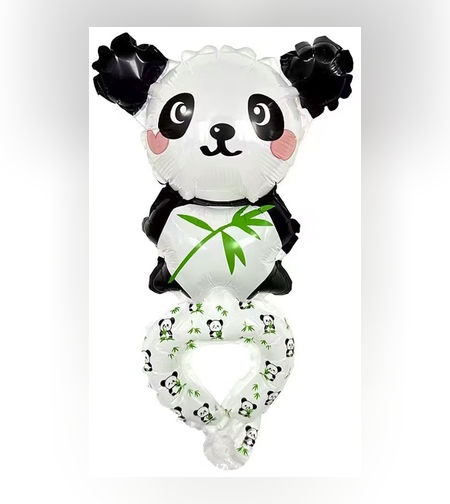 Balon din Folie Metalizata, Flippy, Figurine Animalute, Tip Bratara, Model Panda, Ambalaj Individual, Pai Inclus, Umflare cu Aer sau Heliu, Alb-Negru