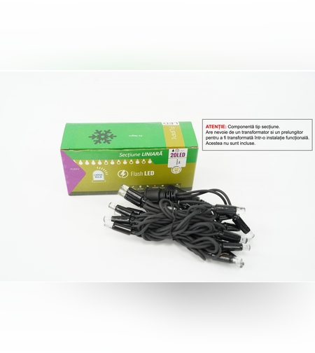 Instalatie de Craciun, Flippy®, Sectiune 2 m, Tip Liniara, 20 LED-uri, Fara Transformator, IP44, cu Flash, Interconectabila, Alb Cald