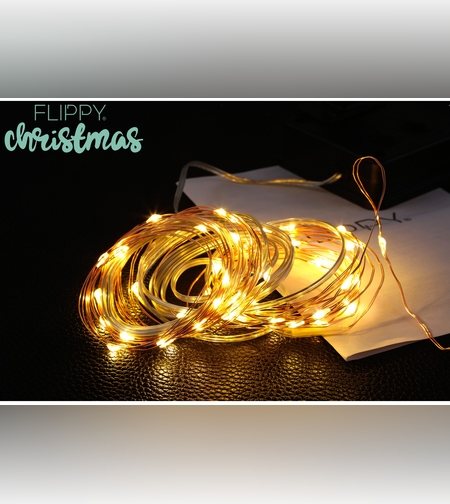 Instalatie Craciun, 5 metri, 50 de LED-uri, alb cald, cu energie solara, fir de cupru, liniar, interior/exterior, Flippy