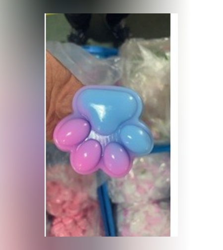 Jucarie Antistres Squishy, Flippy, cu Revenire Lenta, Labuta de Pisica Pufoasa, 8.5 x 7.5 cm, Ambalaj Transparent, Albastru Roz