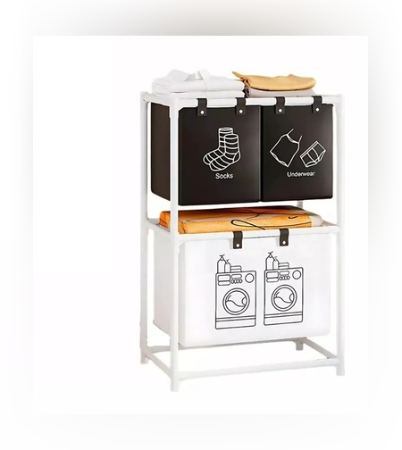 Cos de Rufe, Flippy, cu 2 Etaje, Flippy, 3 Cosuri, Cadru de Otel Inoxidabil, 97x28x57 cm, Alb