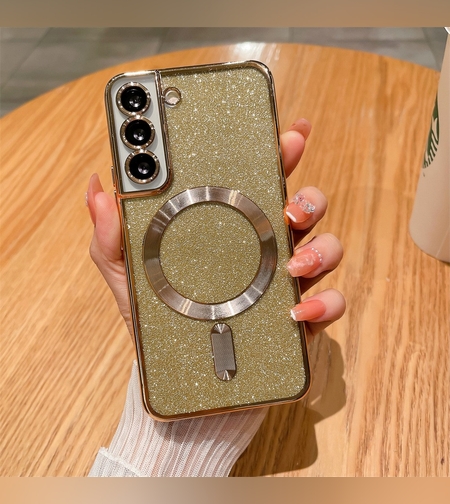 Husa de Protectie 2 in 1, Flippy, pentru Samsung Galaxy S23FE, Glitter Chrome Magsafe, din TPU, Magnetica, cu Protectie Lentila, Auriu