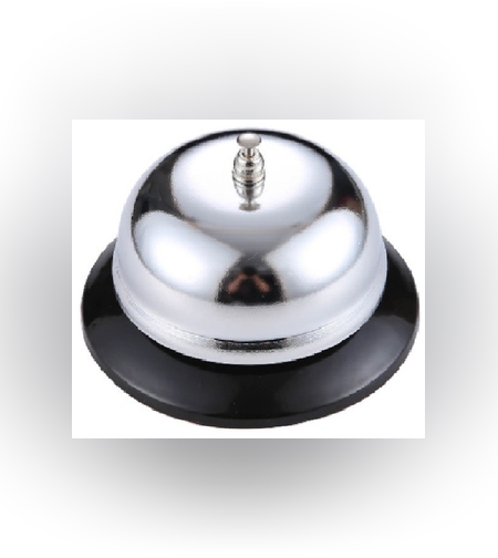 Clopotel sonerie metalica Flippy, pentru receptie hoteluri, baruri, restaurante, material metal si plastic, 6 x 8.5 cm, argintiu