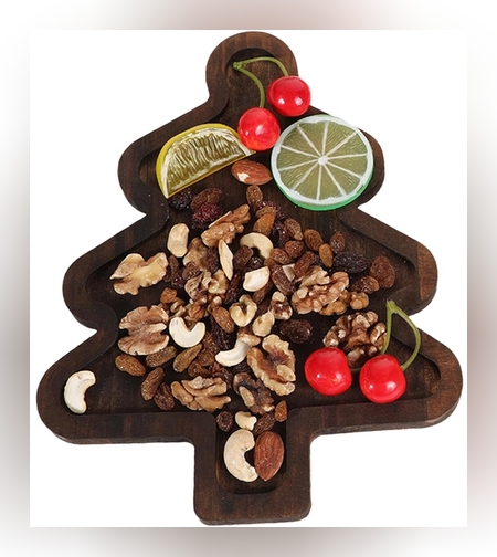 Farfurie cu Tematica de Craciun, Flippy, din Lemn, Margini Rotunjite, Model Brad, Maro