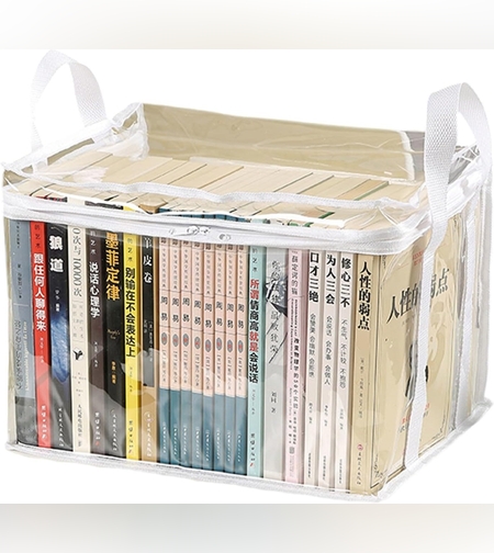 Cutie de Depozitare, Flippy, din PVC + Textil, Rezistenta la Apa, Geanta pentru Carti, 32x24x25 cm, Transparent-Alb