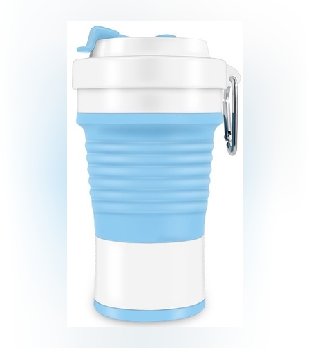 Pahar pliabil din silicon Flippy, pentru calatorii, camping, 750 ml, pai inclus, 11.6 x 19.3 cm, albastru