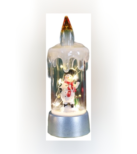 Decoratiune de Craciun tip Lumanare, Flippy, Lumanare de Cristal fara Fulgi de Zapada, Model Om de Zapada, Iluminare LED, 13 x 5 x 5 cm, Baza Gri, Transparent