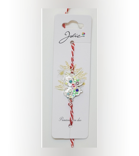 Bratara cu Snur Alb- Rosu Fluture Pietre Colorate