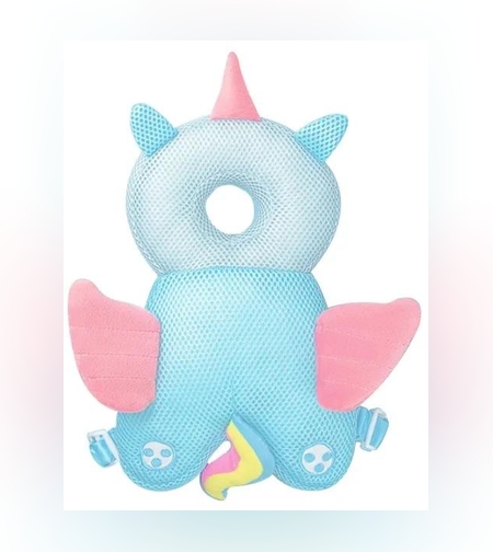 Perna tip Rucsac pentru Protectia Capului, Flippy, Tetiera tip Unicorn, pentru Bebelusi, Design tip Plasa, 33x6x19 cm, 180 g, Albastru