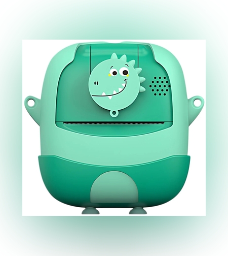 Set Camera Instantanee pentru Copii, Flippy, Ecran HD 2.4'', 24MP, 720P Video, 1200 mAh, cu Functie de Printare Alb-Negru, cablu USB-C, Bluetooth, Compatibil iOS/Android, Imprimare APP, Model Dinozaur, Verde