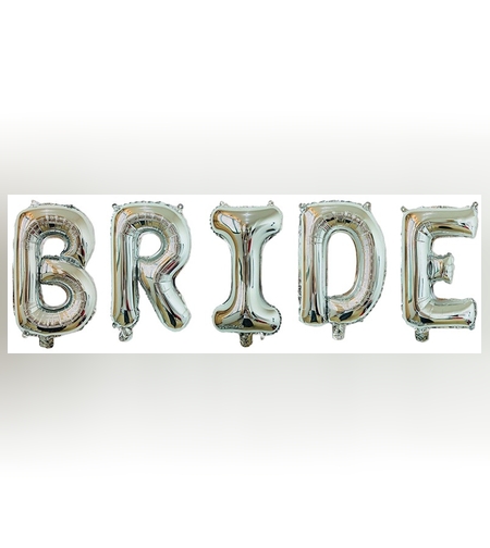 Set Baloane din Folie Metalizata, Flippy, Model Scris Bride, Litere de 100 cm, Tema Iubire, Baloane Party, Ambalaj Individual, Pai Inclus, Umflare cu Aer sau Heliu, Argintiu