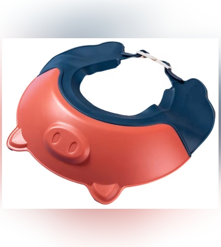 Viziera de Protectie Baie Pentru Copii, Fippy, Model Purcelus, Dimensiune ajustabila, Durabil, Usor de curatat, Impotriva Samponului, pentru Ochi si Urechi, TPE+PP, 23x23 cm, Rosu