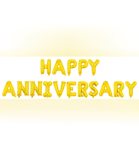 Set Baloane din Folie Metalizata, Flippy, Model Happy Anniversary, Litere de 40 cm, Baloane Party, Ambalaj Individual, Pai Inclus, Umflare cu Aer sau Heliu, Auriu