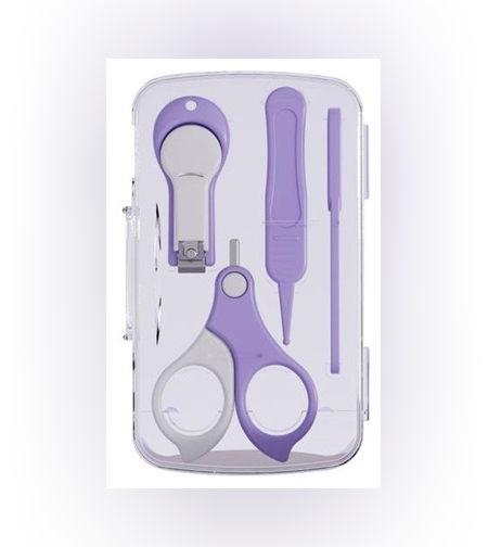 Set 4in1 de Ingrijire Unghii pentru Bebelusi, Flippy, Cutie de Depozitare Transparenta, 0-6 Ani, 13.6x8x2 cm, Mov