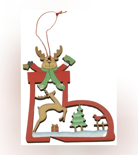 Ornament de brad cerb, Flippy, multicolor, lemn, 10 cm