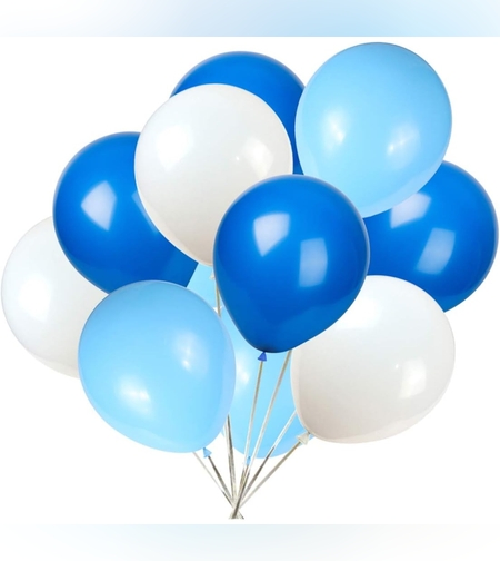 Set 10 Baloane din Latex Metalizate, Flippy, Model Party, Alb, Albastru, Blue, 23 cm, 2.2 g