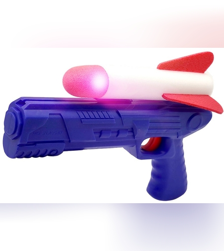 Pistol de Jucarie, Flippy, cu Lansator de Racheta, din Polistiren/Plastic, Lumina LED, +3 Ani, Albastru/Rosu