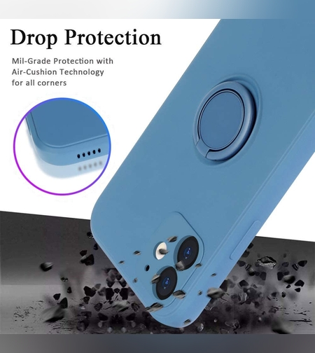 Husa protectie Flippy compatibila cu Apple iPhone 12 Mini Liquid Silicone Ring cu suport rotativ Albastru