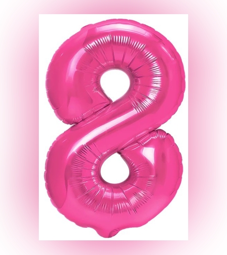 Balon din Folie Metalizata Flippy, Figurina Cifra, Tema Aniversare 40 cm, Ambalaj Individual, Pai inclus, Umflare cu Aer sau Heliu, Roz, Cifra 8