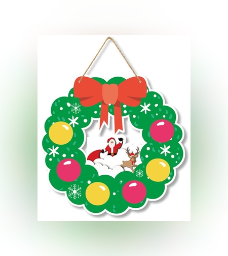 Decoratiune de Craciun, Flippy, de Agatat, pentru Usa sau Perete, Sfoara Inclusa, 32 x 33 cm, din Hartie 350g, Model Coronita, Multicolor