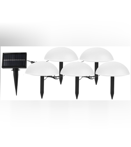 Decoratiune pentru gradina, Flippy, lampa solara in forma de ciuperca, 5 ciuperci, alb cald