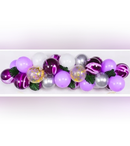 Baloane decorative din Latex si Banner Happy Birthday, Flippy, Model Aniversare, Set 37 de Piese, Mov, Argintiu, Alb