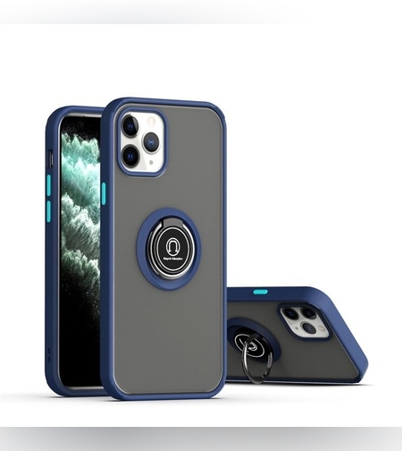 Husa Anti Fall Metal Bracket pentru Apple iPhone 11, Rezistenta la socuri, Margini colorate, Cu inel de prindere magnetic, Flippy, Albastru