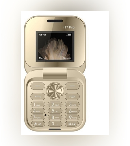 Telefon Mobil Seniori i17 Pro 2G, Flippy, Dual SIM, Bluetooth, Meniu in Limba Romana, si Butoane Mari pentru Varstnici, Baterie pana la 96 ore, Auriu