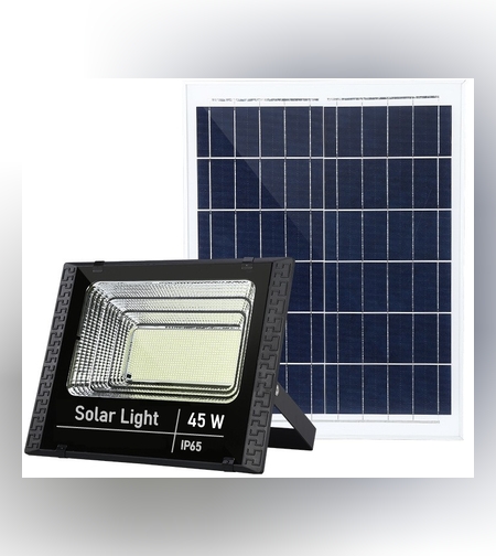 Proiector LED SMD 45W cu incarcare solara Flippy, panou solar, cu telecomanda, suport prindere, material ABS, 1.5AH, 170 LED-uri, 133Lm, 13.1x14.5 cm, negru