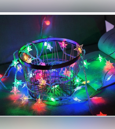 Instalatie Craciun cu baterii, 6 metri, 40 LED-uri tip Stea, fir Transparent, alb cald, Flippy