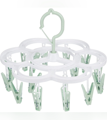 Uscator de Rufe Suspendat Flippy, cu 16 Carlige, Rotire 360 Grade, Mateiral Plastic, Usor de Depozitat, Multifunctional, 26 x 21 cm, Verde