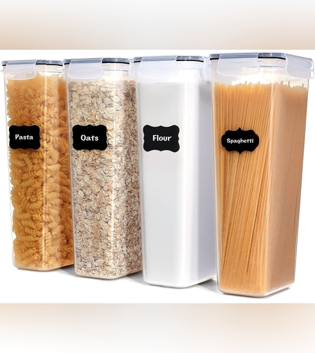 Set 4 Recipiente din Plastic, Flippy, pentru Alimente/Obiecte, Inchidere Ermetica, 4 x 2.8l, Transparent