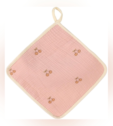 Prosop Absorbant, Flippy, din Bumbac, 25 x 25 cm, Model Cirese, cu Agatatoare, Roz