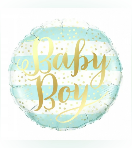 Balon din Folie Metalizata, Flippy, Figurina Cerc, Model Baby Boy, Tematica Gender Reveal, 45 cm, Ambalaj Individual, Pai Inclus, Umflare cu Aer sau Heliu, Albastru