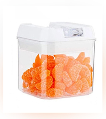 Cutie de Depozitare Alimente, Flippy, Cutie de Depozitare tip Container pentru Bucatarie, cu Capac, Inchidere Ermetica, Cutie pentru Cereale, 10.5 x 10 x 10 cm, volum 0.5 L, Alb