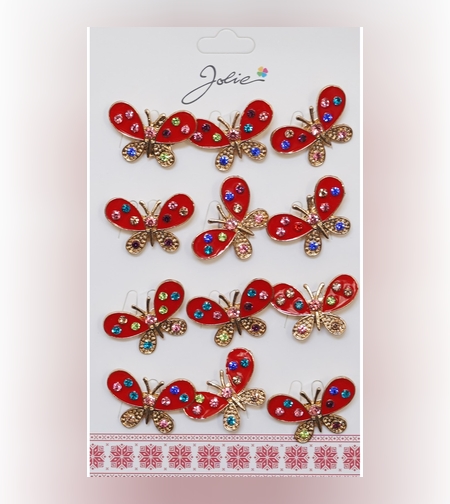 Set 12 Brose Martisor Primavara Fluture Rosu cu Pietre