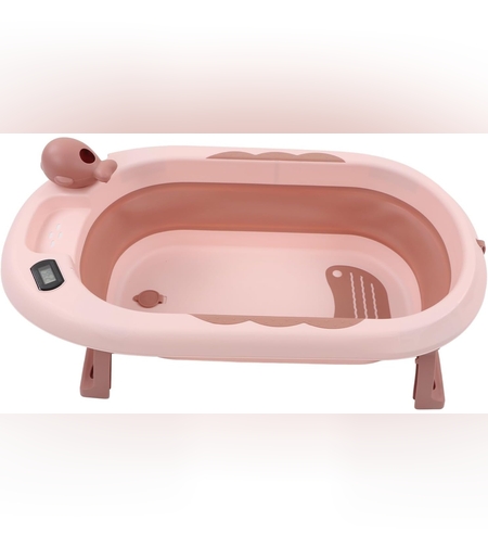 Cada de Baie, Flippy, pentru Copii 0 luni - 6 Ani, cu Termometru, Pliabila, Perna Suport Inclusa, din Plastic, 81.5 x 49 x 21.5 cm, Roz