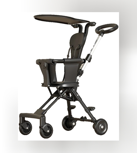 Carucior Pliabil, Flippy, 1-3 Ani, Reversibil, 4 Roti, Parasolar, din Aliaj de Aluminiu + Plastic + Textil, 52 x 42 x 90 cm, Negru