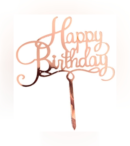 Decoratiune Topper pentru Tort, Flippy, Model Happy Birthday, Tematica Aniversare, 10 cm, Roz