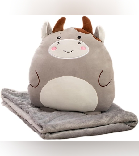 Patura 2in1 pentru Pat sau Canapea, Flippy, Model Jucarie Vacuta cu Spatiu de Depozitare Patura, Microfibra, 1x1.7 m, Gri